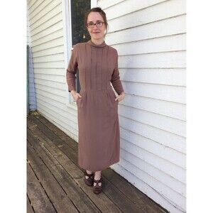 Vintage 40s Brown Tawny Dress Kahn XS S 34 25 36